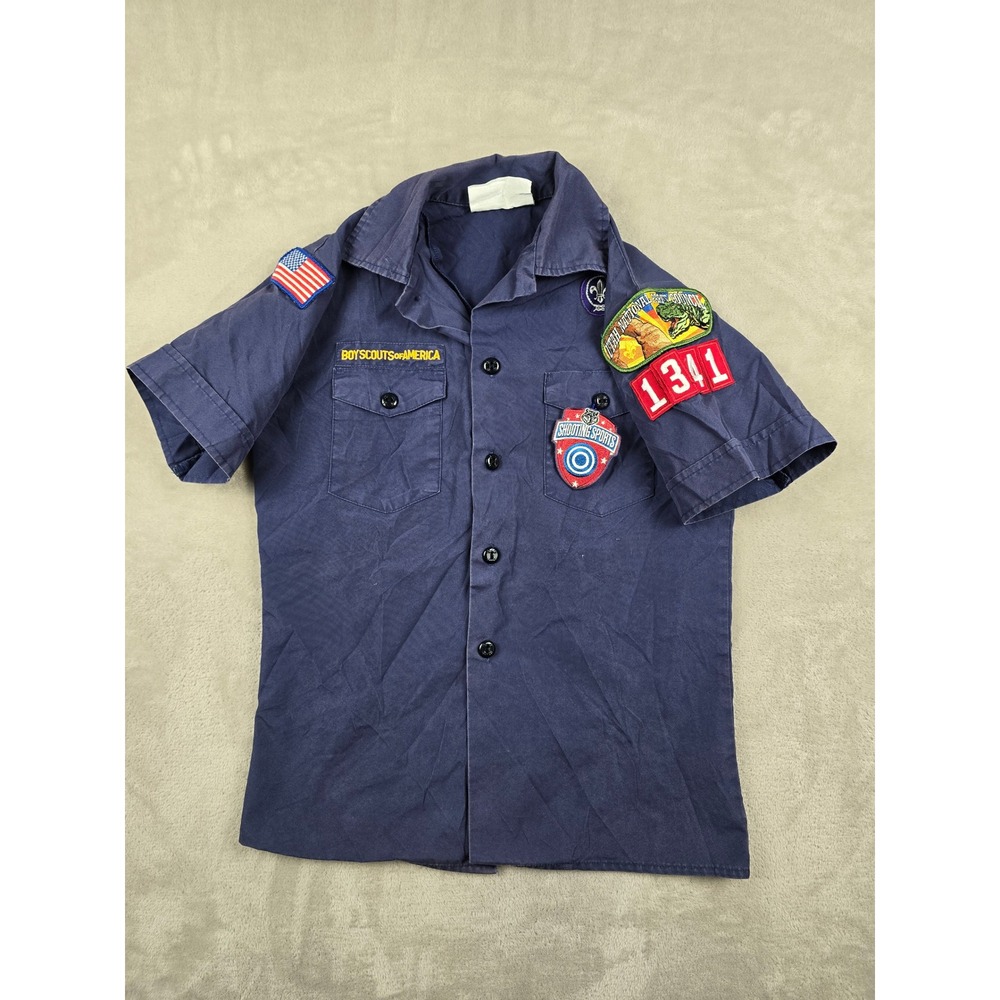 Boy Scouts of America Uniform Shirt Youth Medium Blue Patches‎ Short Sleeve 1341